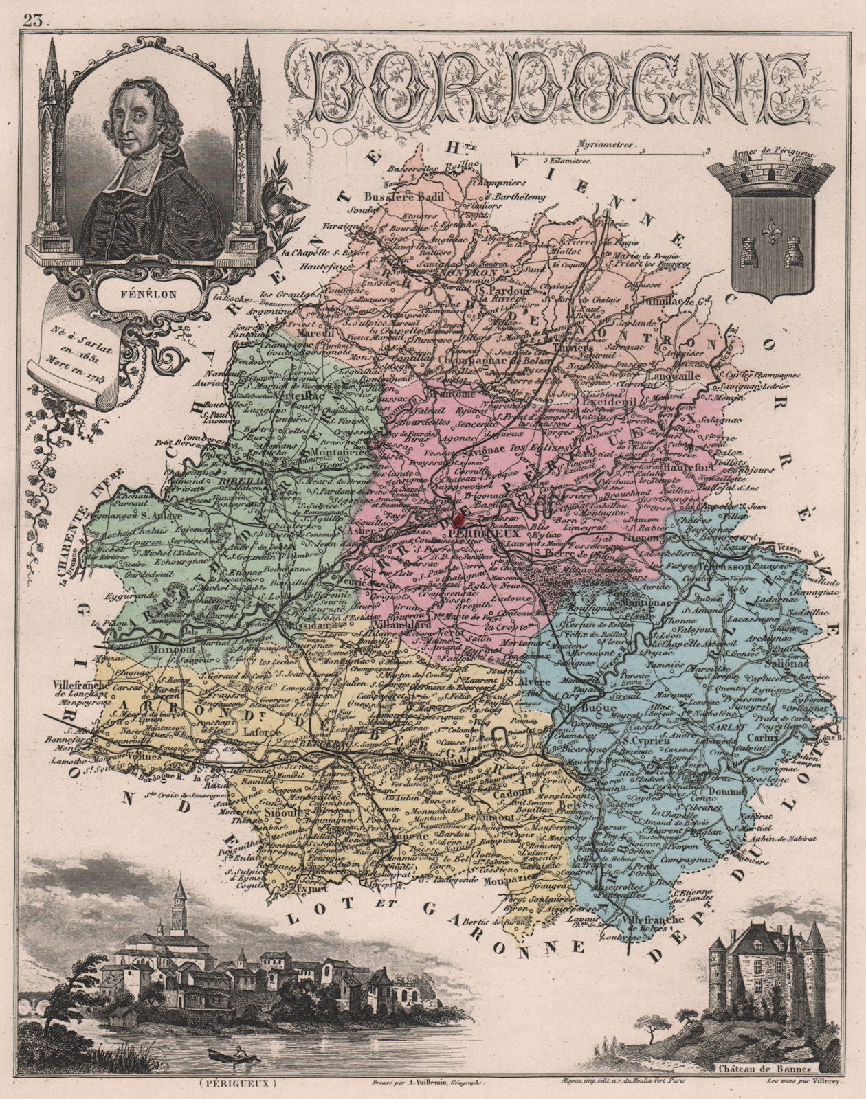 DORDOGNE département. Périgueux.Chateau de Bannes. Fénélon. VUILLEMIN 1879 map